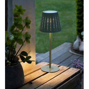 LED Outdoor Tischleuchte Grün-Grau wiederaufladbar 2200mAh Akku Metall Solar Wasserfest