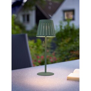 LED Outdoor Tischleuchte Grün-Grau wiederaufladbar 2200mAh Akku Metall Solar Wasserfest