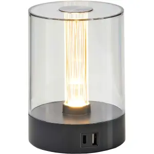 LED Tischleuchte Tischlampe mit Touch-Taste Dimmfunktion Farbwechsel Ladeports - Glühdraht Grau