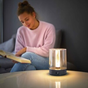 LED Tischleuchte Tischlampe mit Touch-Taste Dimmfunktion Farbwechsel Ladeports - Glühdraht Grau