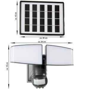 LED Solar Strahler mit Bewegungsmelder Dämmerungssensor Leuchtdauer- und Leuchtkraftregler - Schwarz