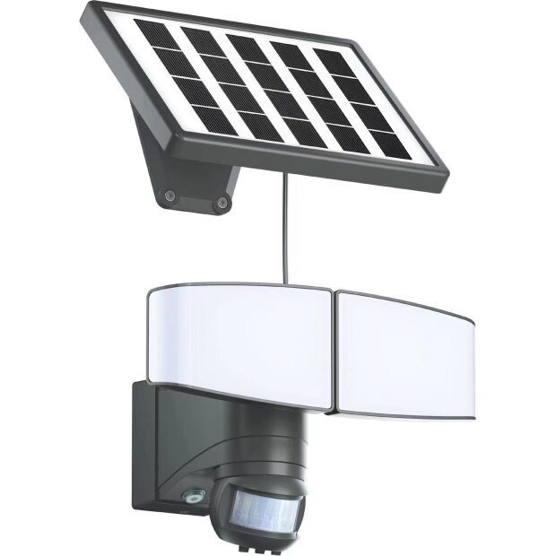 LED Solar Strahler mit Bewegungsmelder Dämmerungssensor Leuchtdauer- und Leuchtkraftregler - Grau