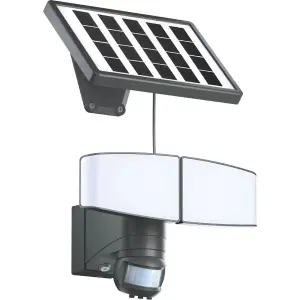 LED Solar Strahler mit Bewegungsmelder Dämmerungssensor Leuchtdauer- und Leuchtkraftregler - Grau