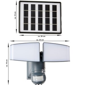 LED Solar Strahler mit Bewegungsmelder Dämmerungssensor Leuchtdauer- und Leuchtkraftregler - Grau