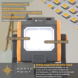 Multi Akku LED Baustrahler Arbeitsstrahler 4000 Lumen 5000 Kelvin IP65 dimmbar max. 35W kompatibel
