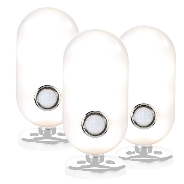 B-Ware Northpoint LED Leuchte mit Bewegungsmelder 3er-Set ovalen Lichtauslass in Weiß, 50lm, Tageslichtweiß (4000K), Spritzwassergeschützt (IP44), Wandhalterung mit Kugelgelenk
