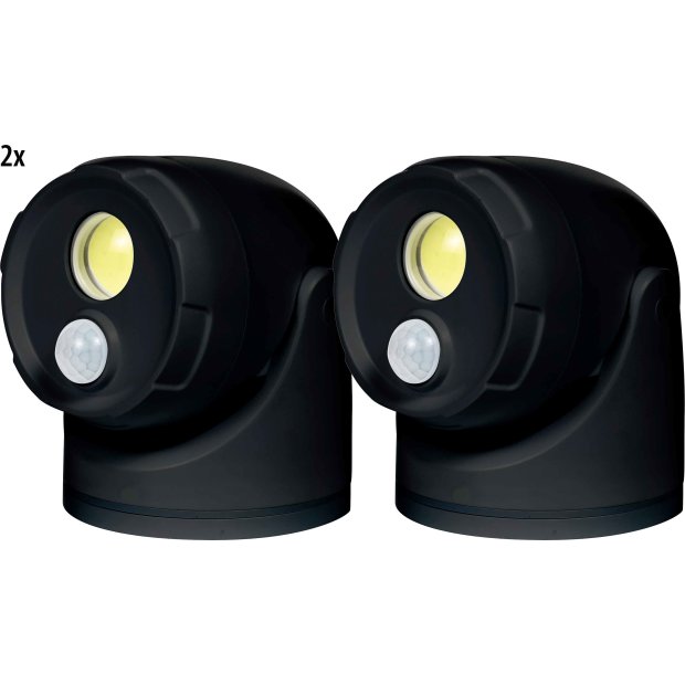 Northpoint LED Batterie Spot Strahler 2er-Set Flutlicht mit Bewegungsmelder und Erdspieß 5000K neutralweiß 450 Lumen integrierter Timer ohne Batterie (Schwarz)