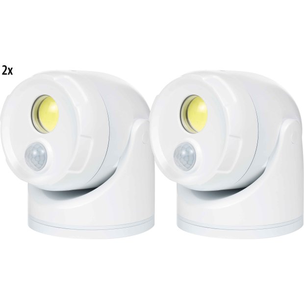 Northpoint LED Batterie Spot Strahler 2er-Set Flutlicht mit Bewegungsmelder und Erdspieß 5000K neutralweiß 450 Lumen integrierter Timer ohne Batterie (Weiß)