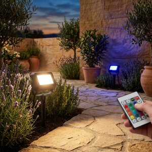 LED-Strahler Gartenstrahler Regenbogenstrahler RGBW Gartenbeleuchtung Fernbedienung Timer Erdspieß 10W IP54