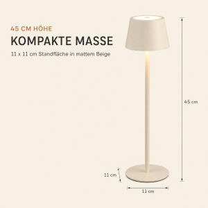 Modulare 3-in-1 LED Akku Tischlampe Beige – Dimmbare Tisch- & Flaschenleuchte, IP54