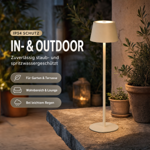 Modulare 3-in-1 LED Akku Tischlampe Beige – Dimmbare Tisch- & Flaschenleuchte, IP54
