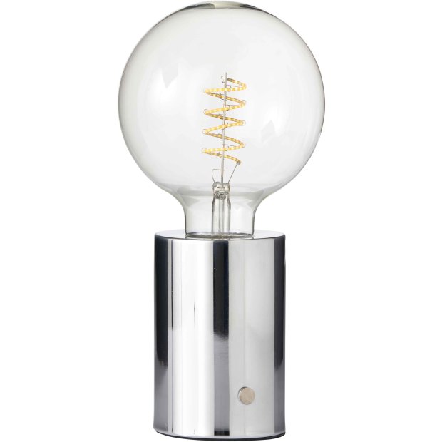 B-Ware Northpoint LED Akku Tischlampe Edison Style Glühbirne mit Glühdraht bis zu 96 Stunden Laufzeit 2000mAh Touch Dimmer Ambientelicht Tischleuchte Chrom klare Birne
