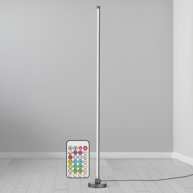 LED Stehlampe Ecklampe mit Fernbedienung integriertem Soundsensor digitale RGBs + Warmweiß - Schwarz