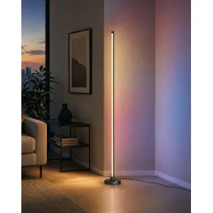LED Stehlampe Ecklampe mit Fernbedienung integriertem Soundsensor digitale RGBs + Warmweiß - Schwarz