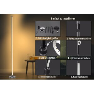 LED Stehlampe Ecklampe mit Fernbedienung integriertem Soundsensor digitale RGBs + Warmweiß - Schwarz