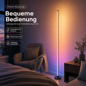 LED Stehlampe Ecklampe mit Fernbedienung integriertem Soundsensor digitale RGBs + Warmweiß - Schwarz
