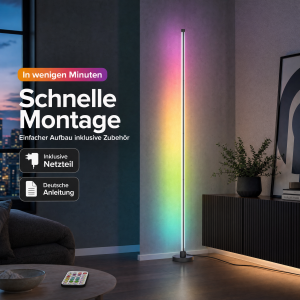 LED Stehlampe Ecklampe mit Fernbedienung integriertem Soundsensor digitale RGBs + Warmweiß - Schwarz