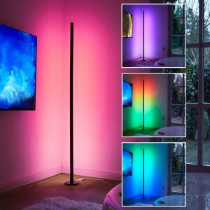 LED Stehlampe Ecklampe mit Fernbedienung integriertem Soundsensor digitale RGBs + Warmweiß - Schwarz