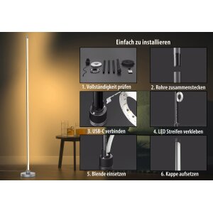 LED Stehlampe Ecklampe mit Fernbedienung integriertem Soundsensor digitale RGBs + Warmweiß - Grau