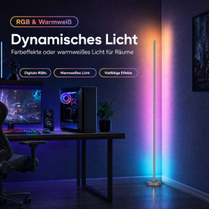 LED Stehlampe Ecklampe mit Fernbedienung integriertem Soundsensor digitale RGBs + Warmweiß - Grau