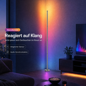 LED Stehlampe Ecklampe mit Fernbedienung integriertem Soundsensor digitale RGBs + Warmweiß - Grau