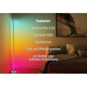 LED Stehlampe Ecklampe mit Fernbedienung integriertem Soundsensor digitale RGBs + Warmweiß - Grau