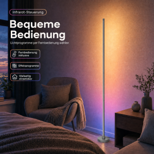 LED Stehlampe Ecklampe mit Fernbedienung integriertem Soundsensor digitale RGBs + Warmweiß - Grau