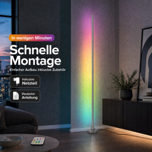 LED Stehlampe Ecklampe mit Fernbedienung integriertem Soundsensor digitale RGBs + Warmweiß - Grau