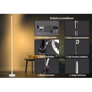 LED Stehlampe Ecklampe mit Fernbedienung integriertem Soundsensor digitale RGBs + Warmweiß