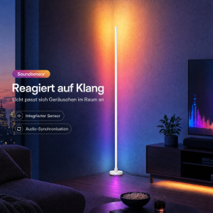 LED Stehlampe Ecklampe mit Fernbedienung integriertem Soundsensor digitale RGBs + Warmweiß