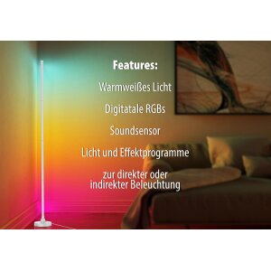 LED Stehlampe Ecklampe mit Fernbedienung integriertem Soundsensor digitale RGBs + Warmweiß