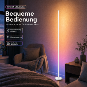 LED Stehlampe Ecklampe mit Fernbedienung integriertem Soundsensor digitale RGBs + Warmweiß
