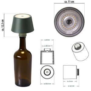 LED Akku Tischlampe Flaschenlampe Tischleuchte mit Touchsensor 3000mAh Akku 200lm - olivegrün