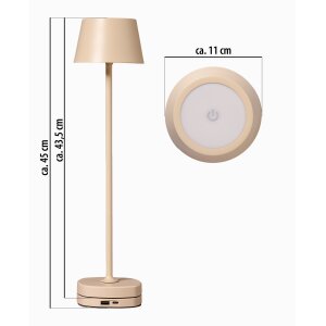 LED Akku Tischlampe mit Ladestation max. 45cm hoch mit 3000mAh Akku 200lm warmweißes Licht (3000K) beige