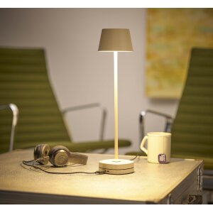 LED Akku Tischlampe mit Ladestation max. 45cm hoch mit 3000mAh Akku 200lm warmweißes Licht (3000K) beige