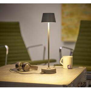 LED Akku Tischlampe mit Ladestation max. 45cm hoch mit 3000mAh Akku 200lm warmweißes Licht (3000K) grau