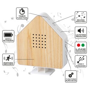 Naturgeräuschebox Vogel Gesang Vogelzwitscher Box Echtholz unsichtbarer HF - Haus Weißesche Holz