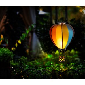 LED Solar Laterne Heißluftballon Windlicht Metall-Gestell Kunststoff Außenbereich Dekoration Garten Regenbogen XL