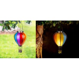 LED Solar Laterne Heißluftballon Windlicht Metall-Gestell Kunststoff Außenbereich Dekoration Garten Regenbogen XL