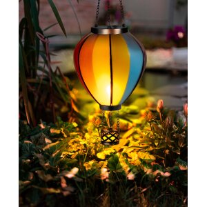 LED Solar Laterne Heißluftballon Windlicht Metall-Gestell Kunststoff Außenbereich Dekoration Garten Regenbogen XL