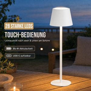 Modulare 3-in-1 LED Akku Tischlampe Weiß – Dimmbare Tisch- & Flaschenleuchte, IP54