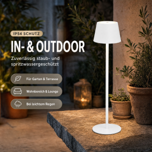 Modulare 3-in-1 LED Akku Tischlampe Weiß – Dimmbare Tisch- & Flaschenleuchte, IP54