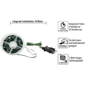 LED Effektlichterkette mit Musiksensor 100 LEDs für Innen und Außen 10m Länge 5m - Grün