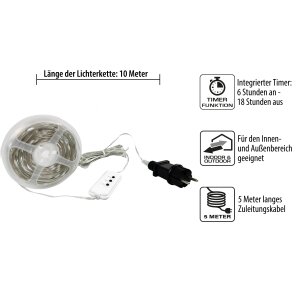 LED Effektlichterkette mit Musiksensor 100 LEDs für Innen und Außen 10m Länge 5m - Transparent