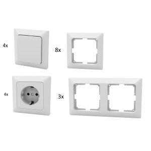 19-teiliges Schalter- und Steckdosen-Set, modern, reinweiß, - Steckdosen und Schalter Set 19teilig