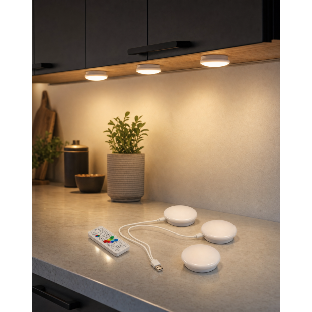 Northpoint 3er Set LED Spots RGB & Warmweiß wiederaufladbar Dimmbar Timer Touch Fernbedienung