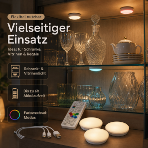 Northpoint 3er Set LED Spots RGB & Warmweiß wiederaufladbar Dimmbar Timer Touch Fernbedienung
