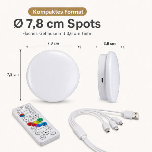 Northpoint 3er Set LED Spots RGB & Warmweiß wiederaufladbar Dimmbar Timer Touch Fernbedienung