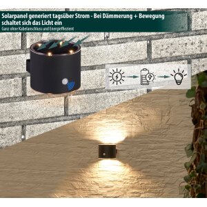 LED Solar Wandleuchte mit Bewegungsmelder Up & Down-Technik, Warmweiß, Ideal für - Zylinder