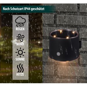 LED Solar Wandleuchte mit Bewegungsmelder Up & Down-Technik, Warmweiß, Ideal für - Zylinder